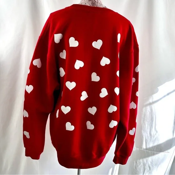 ❤️ Heart Print Sweatshirt Women's XL Red White Maximalist Dopamine Love‎ - Picture 5 of 16